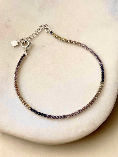 DAINTY | Premium Tennis Bracelet | Tarnish Free | S925 Sterling Silver |  Clear/Multi Col/Black/Emerald Green