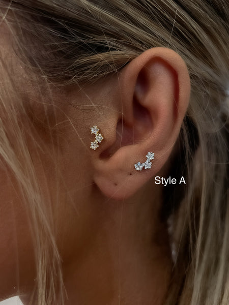 BALL-BACK LINEAR STUDS I S925 Sterling Silver | 18ct Gold/Platinum Plated | Cubic Zirconia