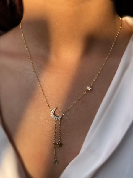 ELARA | S925 Sterling Silver | 18ct Gold Plated | Crescent Star Necklace
