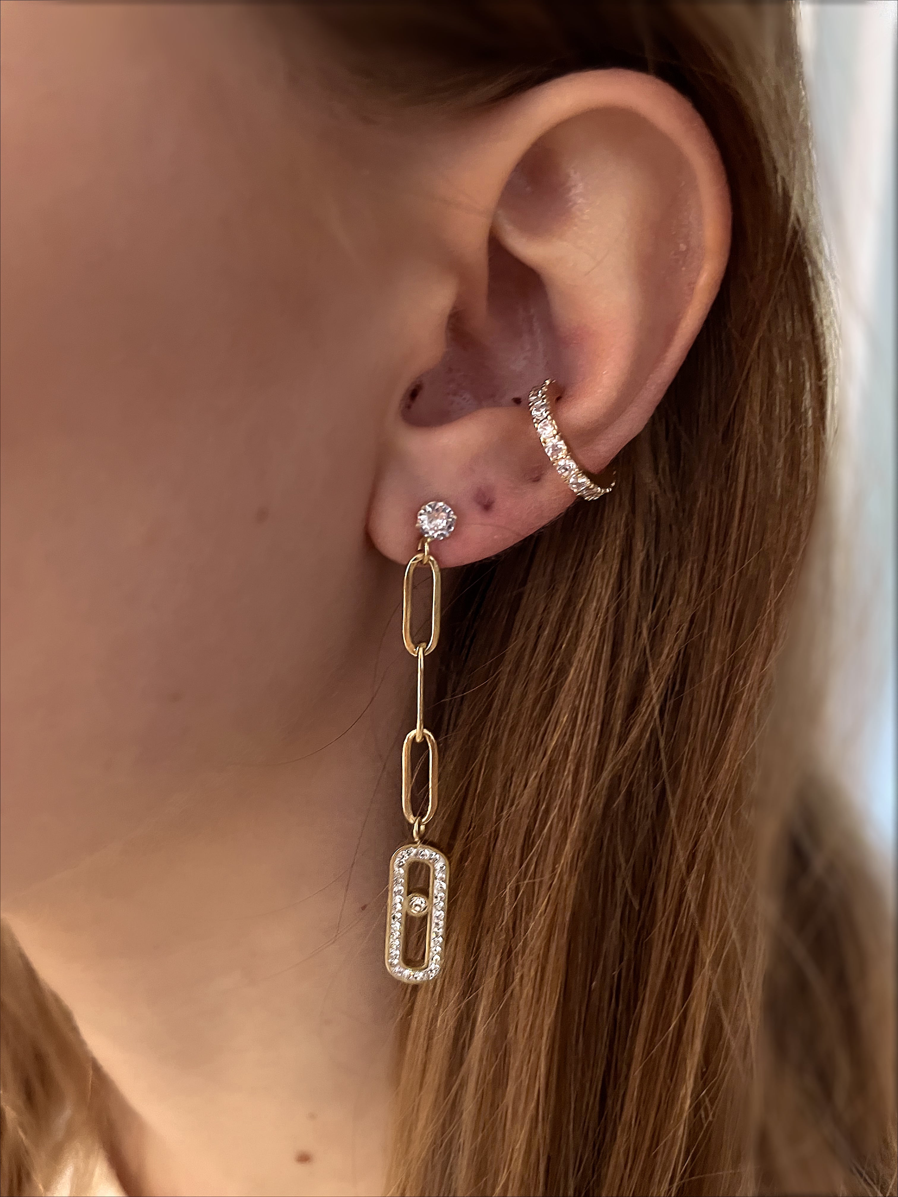 LAILA | Tarnish-Free | Gold Cubic Zirconia Paperclip | Dangle Earring
