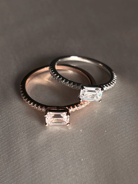 RAPHAELA I Tarnish Free | Eternity Band with centre baguette stone I S925 Sterling Silver I Platinum Plated I Cubic Zirconia (3 colours)