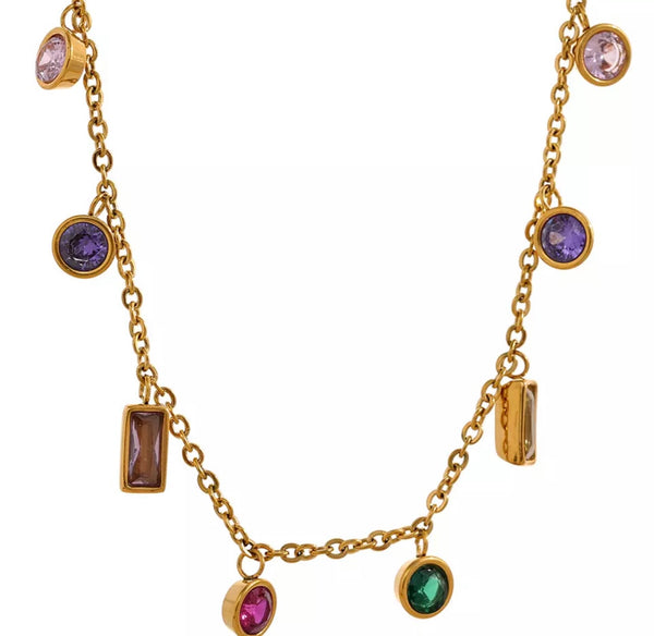 EUPHORIA | Tarnish-Free | Gold Cubic Zirconia MultiColored Drop | Necklace