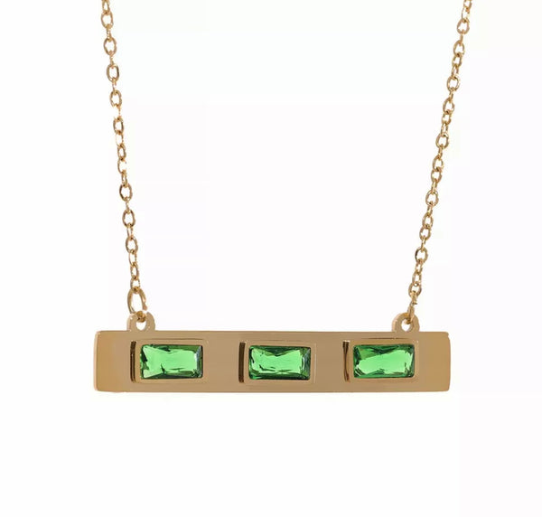 SLOANE | Tarnish Free | Gold Cubic Zirconia Emerald/Clear Bar Pendant | Necklace