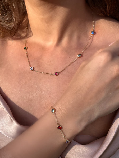 ASHANTI | Tarnish-Free | Gold Cubic Zirconia Multi-Coloured Drop | Necklace/Bracelet