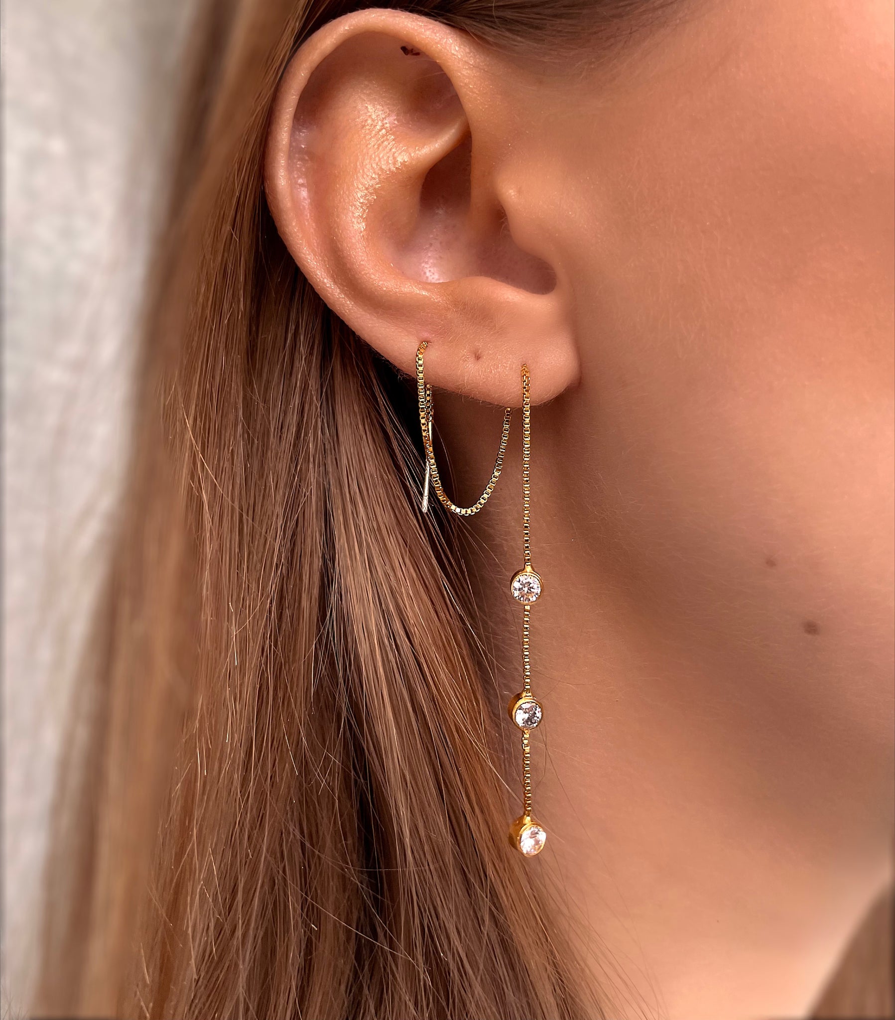 YAZ K 18k Gold Plated Cubic Zirconia Threader Earring ZibaStyles