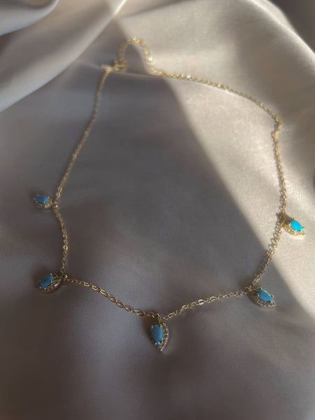 EMIRATI | The Beela Necklace | S925 Sterling Silver 18ct gold plated| Emerald Green/Turq Tear Drop Necklace