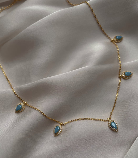 EMIRATI | The Beela Necklace | S925 Sterling Silver 18ct gold plated| Emerald Green/Turq Tear Drop Necklace