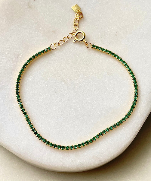 DAINTY | Premium Tennis Bracelet | Tarnish Free | S925 Sterling Silver |  Clear/Multi Col/Black/Emerald Green