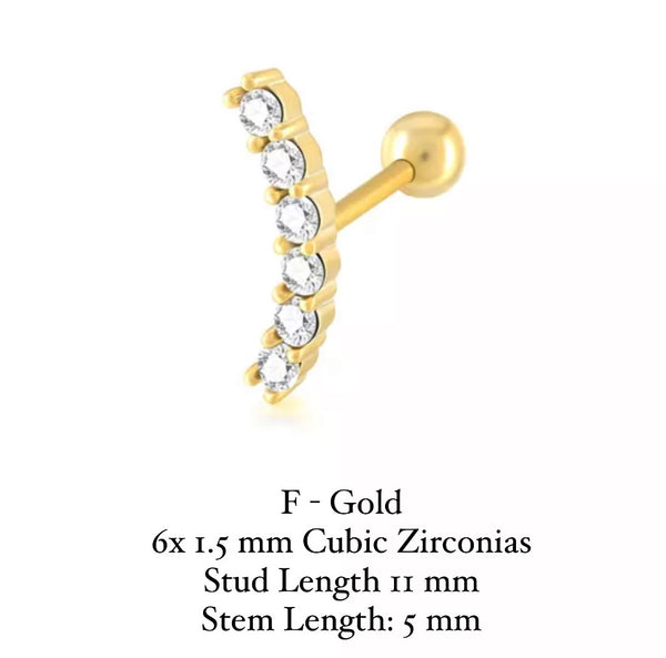 BALL-BACK LINEAR STUDS I S925 Sterling Silver | 18ct Gold/Platinum Plated | Cubic Zirconia