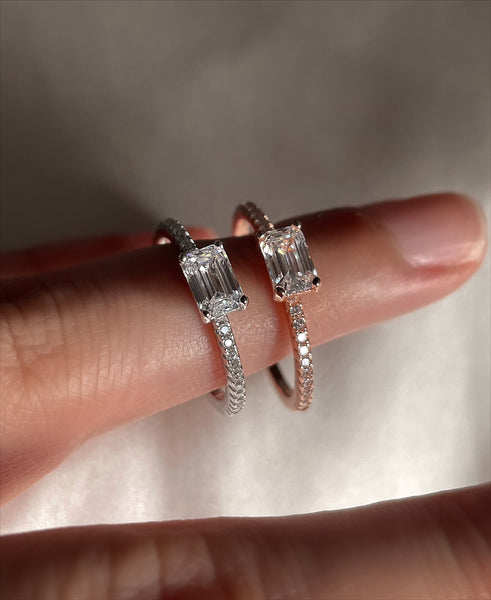 RAPHAELA I Tarnish Free | Eternity Band with centre baguette stone I S925 Sterling Silver I Platinum Plated I Cubic Zirconia (3 colours)
