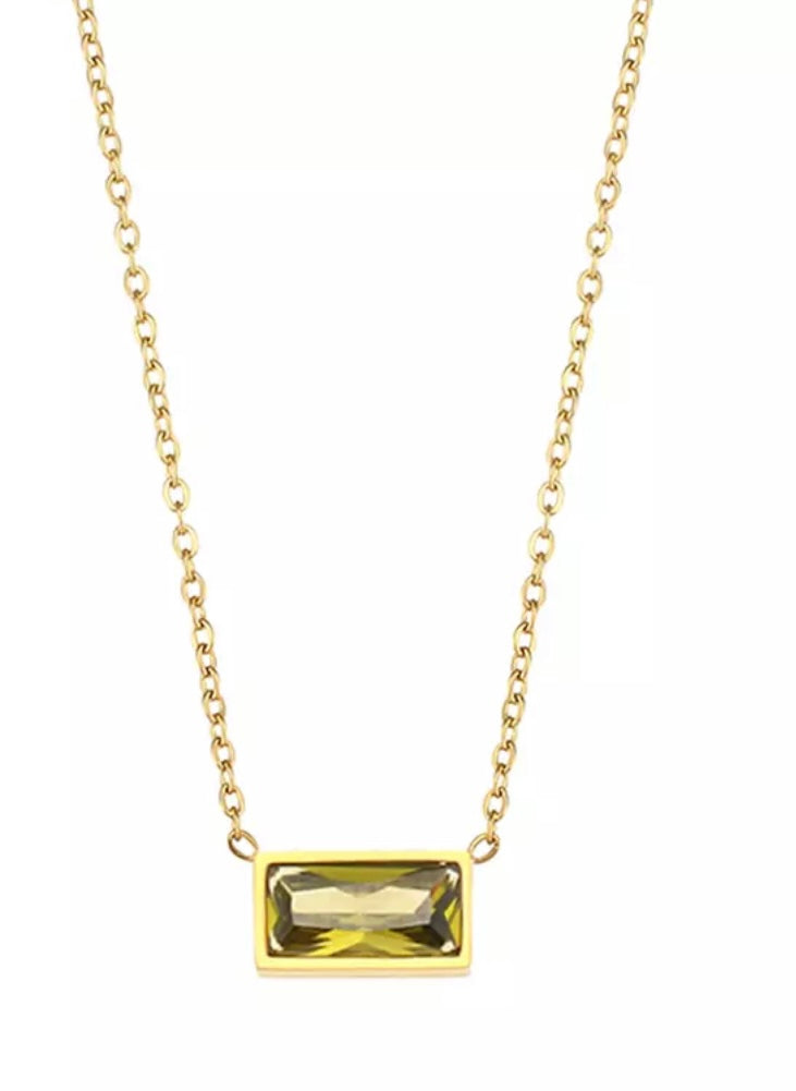 ZINNIA | Tarnish Free | Gold Cubic Zirconia Rectangular Pendant | Necklace
