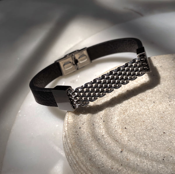 CRUZ | ZibaMan | Black/Gold/Silver Leather Mesh Bracelet