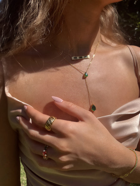 EVELYN | Tarnish-Free | Gold Cubic Zirconia Emerald/Clear Teardrop  | Necklace