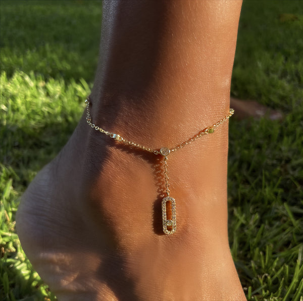 ELLIE | Gold/Silver Paperclip Cubic Zirconia | Anklet
