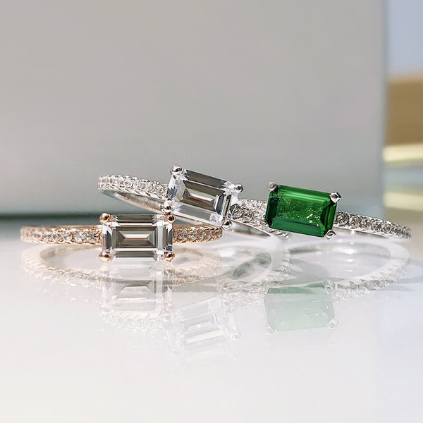 RAPHAELA I Tarnish Free | Eternity Band with centre baguette stone I S925 Sterling Silver I Platinum Plated I Cubic Zirconia (3 colours)