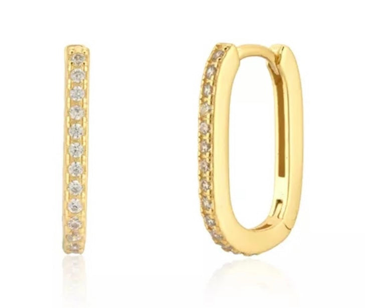 RINA | S925 Sterling Silver 18ct Gold Plated Cubic Zirconia | Rectangular Hoops | Black/Clear