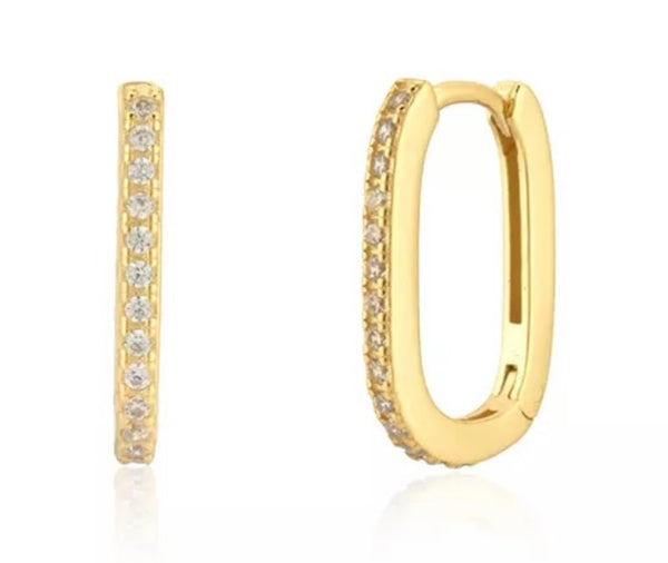 RINA | S925 Sterling Silver 18ct Gold Plated Cubic Zirconia | Rectangular Hoops | Black/Clear