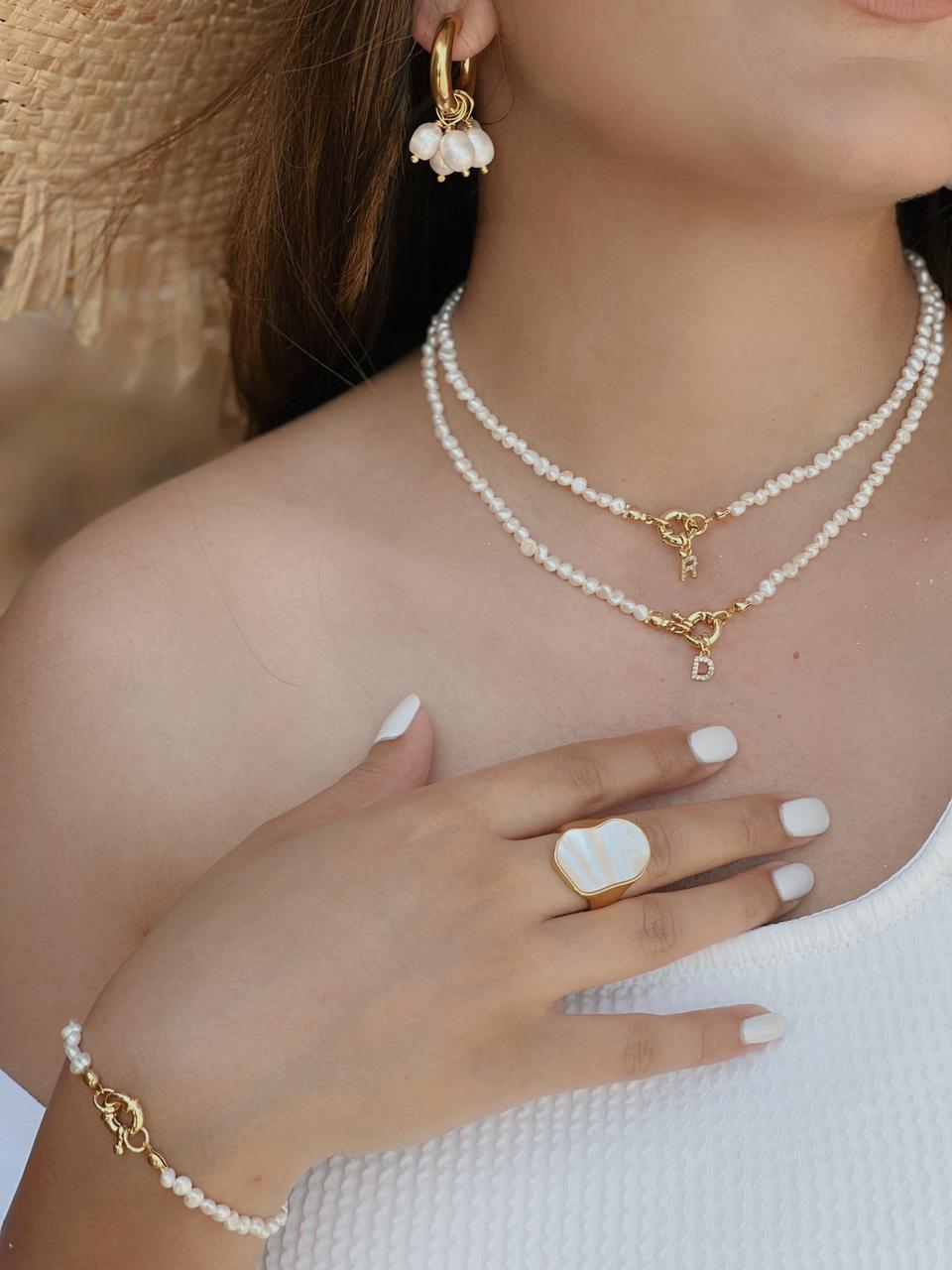 FEMMÉ | ZSxRizDhoda | Tarnish Free | Golden Pearl Chunky Oval Irregular Ring