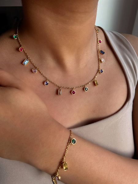 EUPHORIA | Tarnish-Free | Gold Cubic Zirconia MultiColored Drop | Necklace