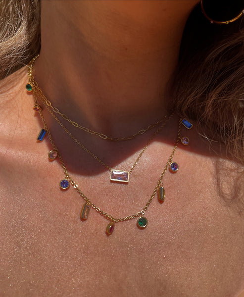 EUPHORIA | Tarnish-Free | Gold Cubic Zirconia MultiColored Drop | Necklace