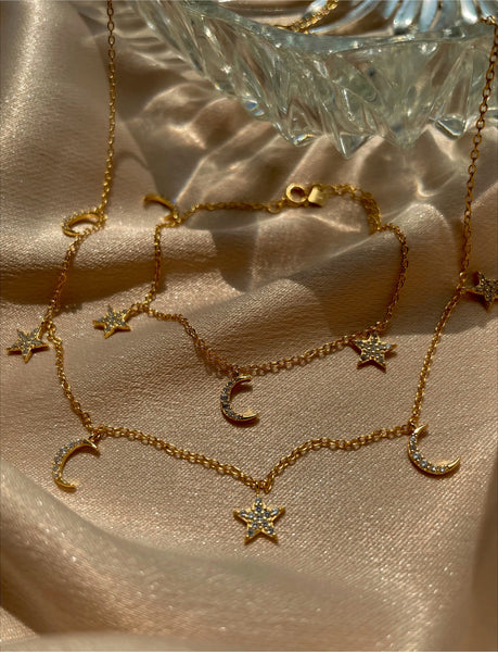 LYRA | Tarnish Free | S925 Sterling Silver 18ct gold plated Star and Crescent Necklace/Bracelet
