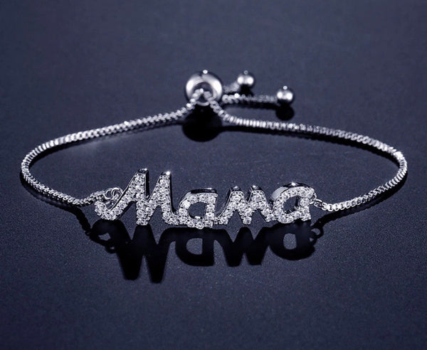 Mama Italics | Cubic Zirconia Encrusted | Adjustable Bracelet