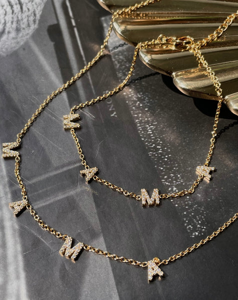 MAMA LUX | 18k Gold/Platium Plated Cubic Zirconia Word Necklace/Bracelet