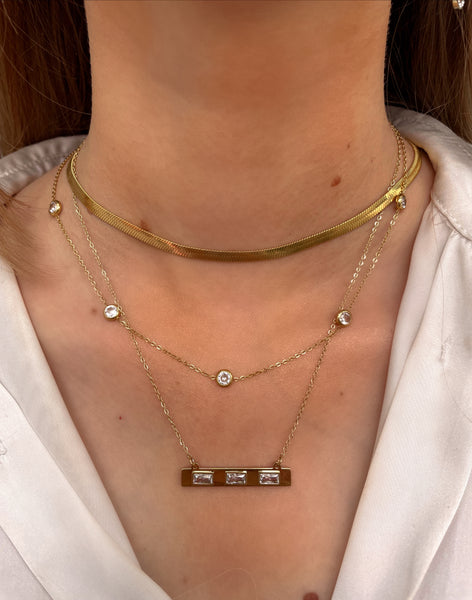 SLOANE | Tarnish Free | Gold Cubic Zirconia Emerald/Clear Bar Pendant | Necklace