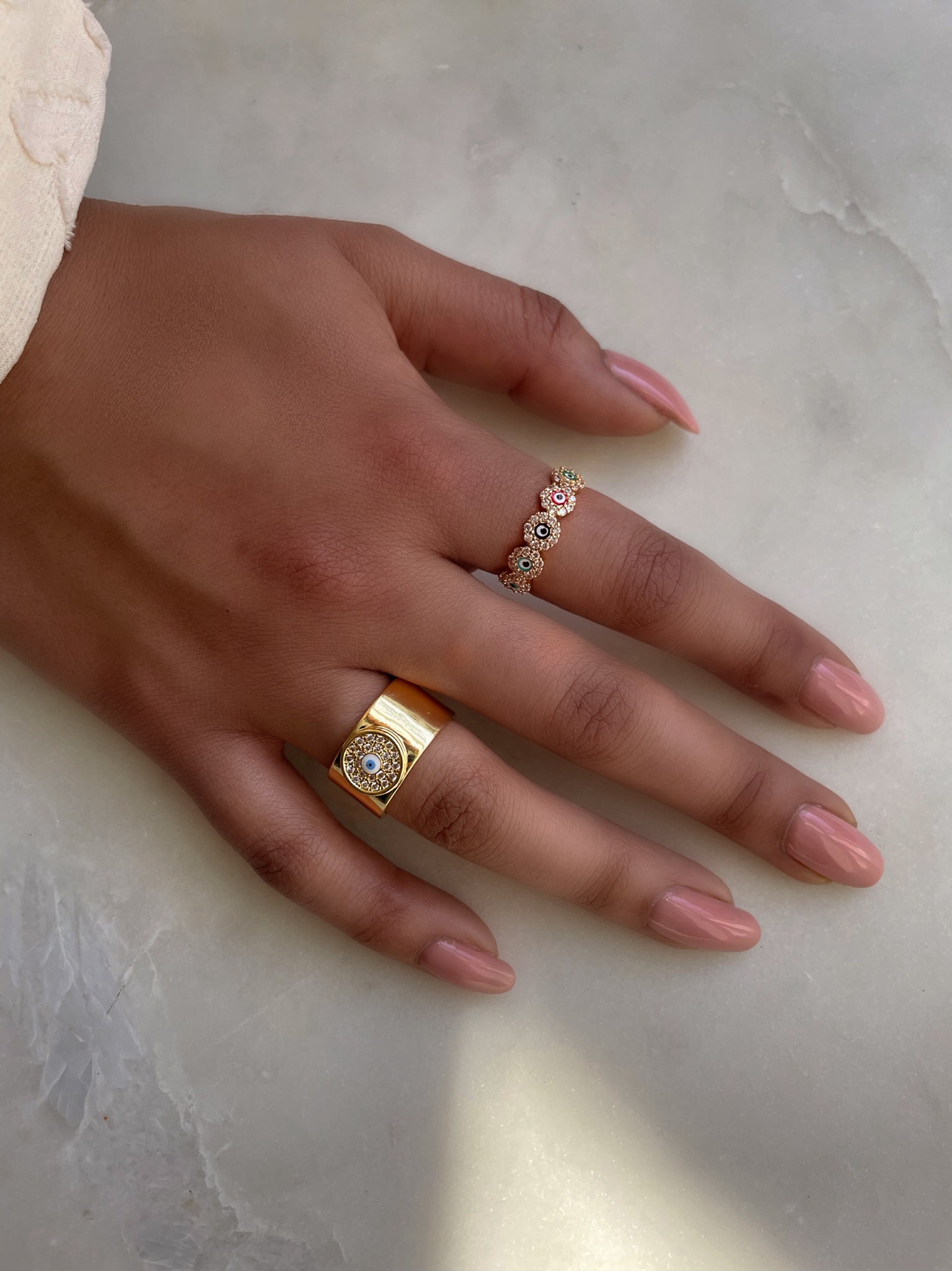 ADHEENA | Evil Eye | Chunky Encrusted Adjustable Ring