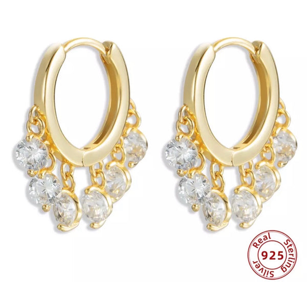SOLANGE | Cubic Zirconia Dangle Huggies| S925 Sterling Silver 18ct Gold Plated Earrings