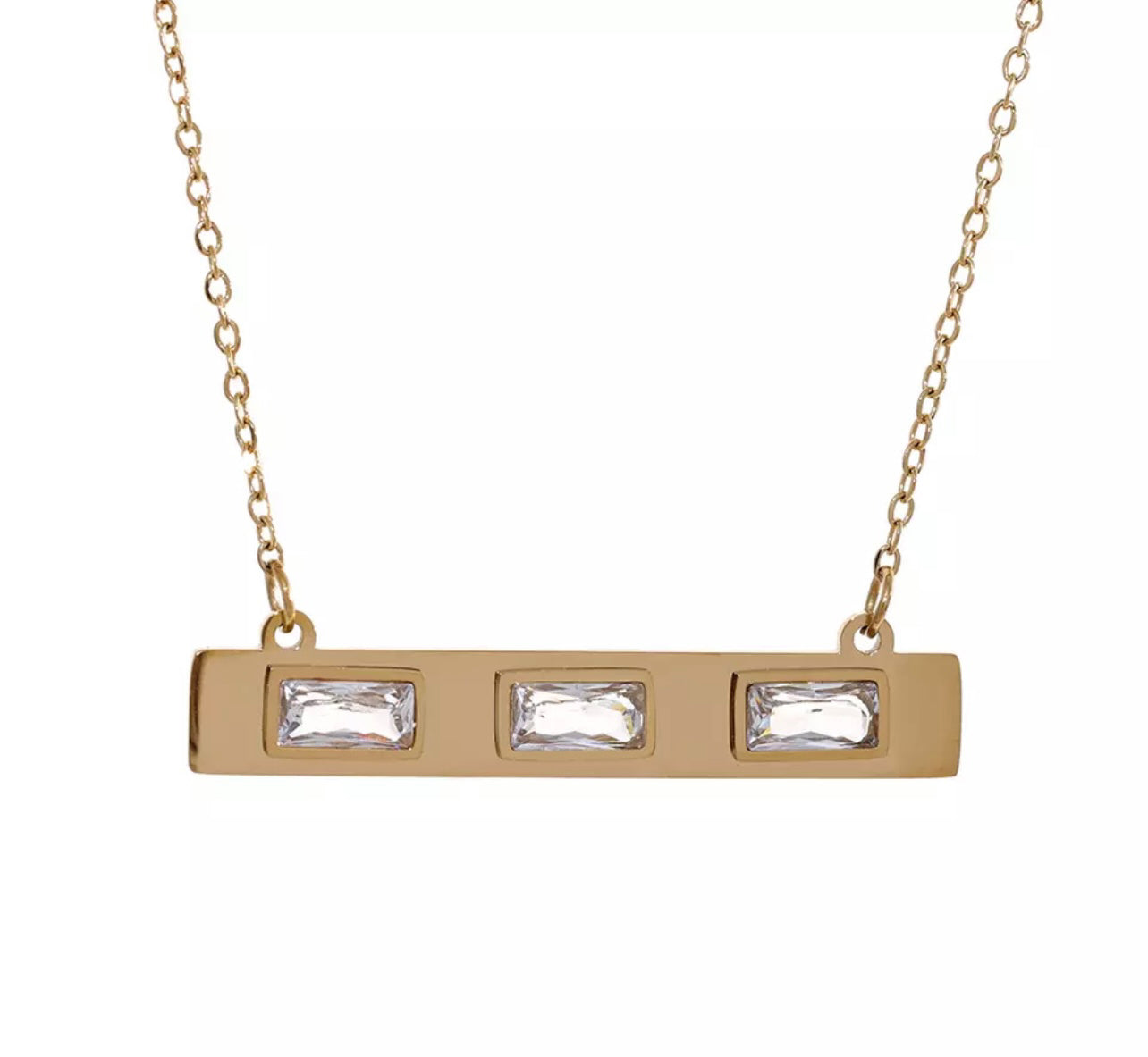 SLOANE | Tarnish Free | Gold Cubic Zirconia Emerald/Clear Bar Pendant | Necklace