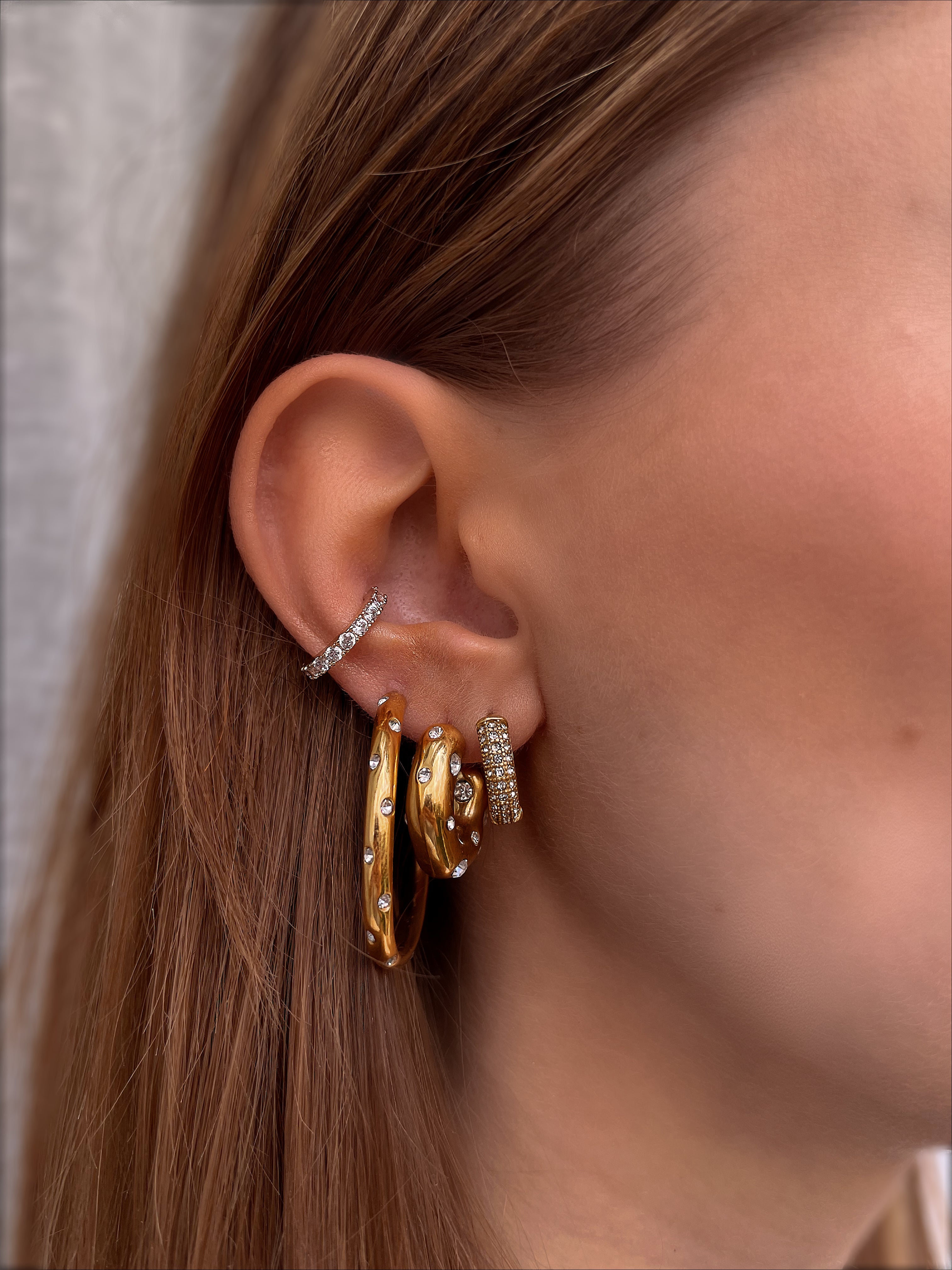 SEMIRA | Tarnish-Free | Gold Encrusted Clear/MultiColor Large Hoop | Earring