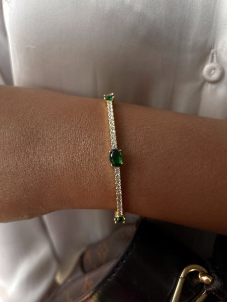 NISA | Gold Emerald/Silver Clear | AAA Grade Cubic Zirconia | Adjustable Bangle