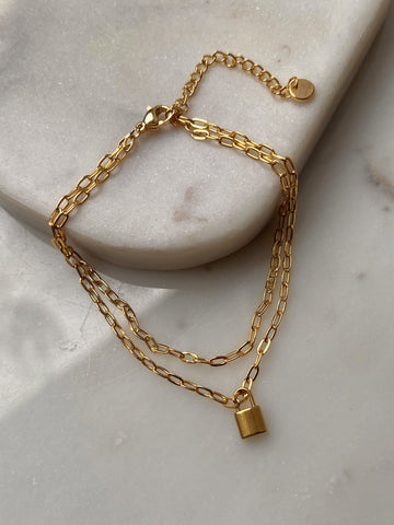 NUSHKA DOUBLE LAYER | ANKLET Tarnish-Free | Paper Clip Lock Anklet | Stainless Steel 18k Gold Plated