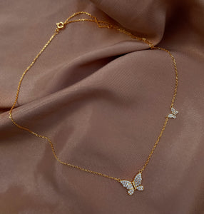 YARA | S925 Sterling Silver I 18k Gold/Platinum Plated I Cubic Zirconia Double Butterfly Necklace