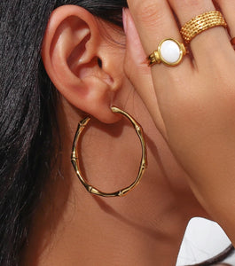 BAMBOO HOOPS | Tarnish-Free | Gold Bamboo Large Hoop | Earring