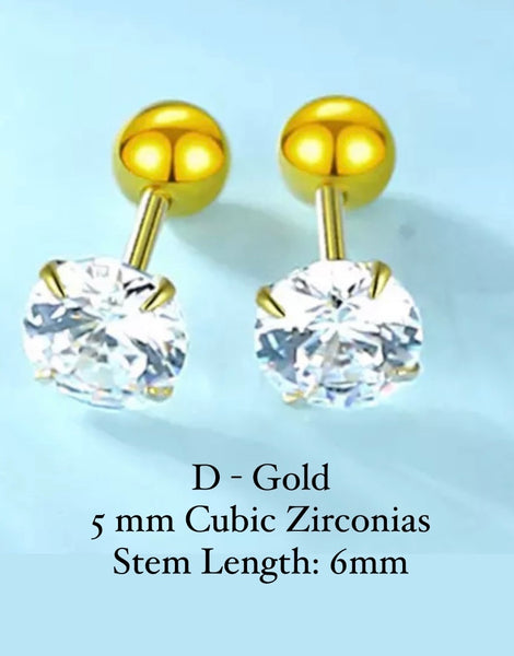 BALL-BACK STUDS I STUDS I S925 Sterling Silver | 18ct Gold/Platinun Plated | Cubic Zirconia | Single Piece