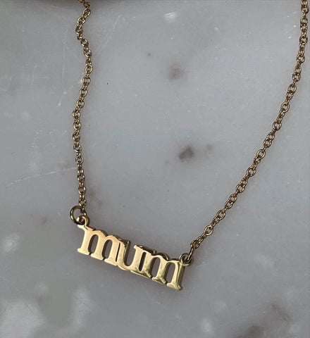 MUM | 18ct Gold Plated Stainless Steel | Word Pendant Necklace
