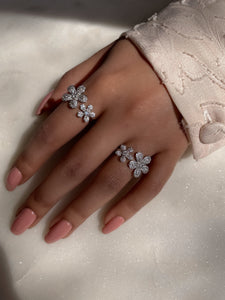 PAISLEY I Luxury Silver Flower Open Ring | AAA Grade Cubic Zirconia I Adjustable