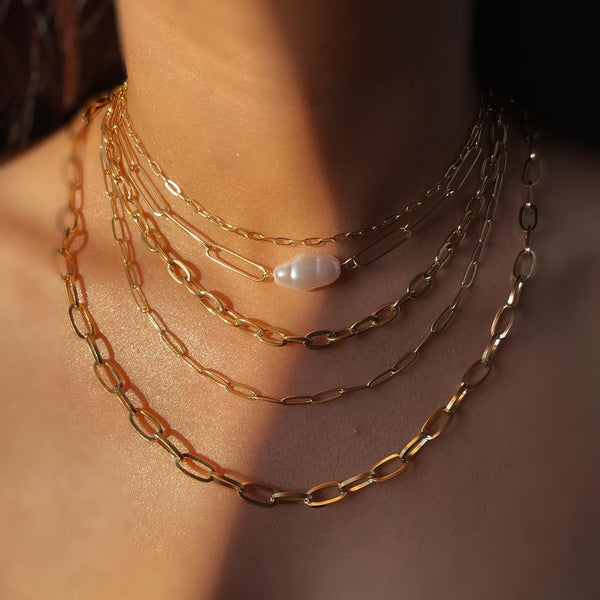 CLEO I Irregular Pearl Paperclip Tarnish-Free | Necklace (single piece)