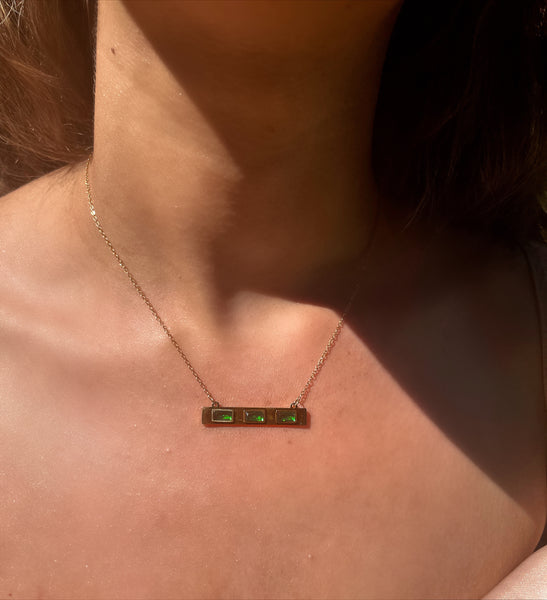 SLOANE | Tarnish Free | Gold Cubic Zirconia Emerald/Clear Bar Pendant | Necklace