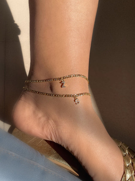 INITIAL ANKLET | 18k Gold Plated Cubic Zirconia Anklets