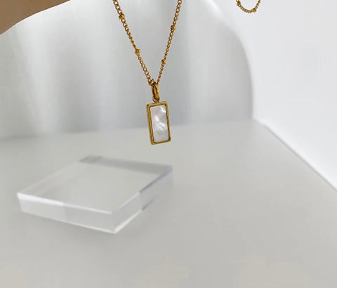 SOFIA | ZSxRizDhoda | Tarnish Free | Pearl Rectangular Pendant Necklace