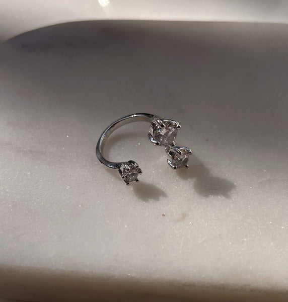 STELLA I Luxury Silver Open Ring | AAA Grade Cubic Zirconia/Pearl  I Adjustable