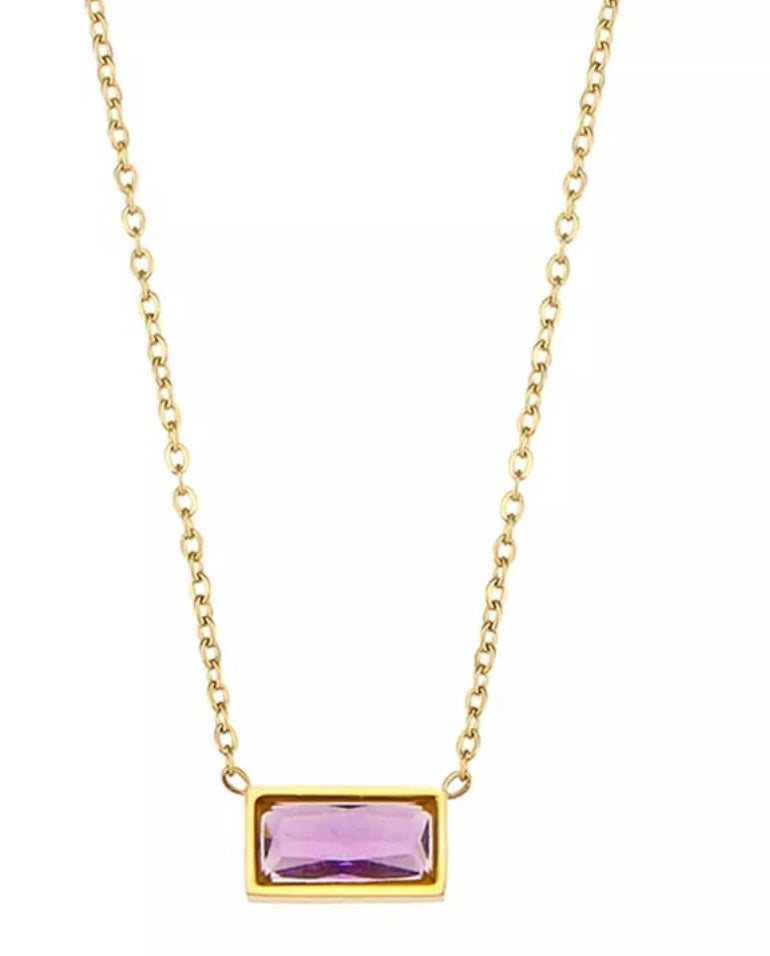 ZINNIA | Tarnish Free | Gold Cubic Zirconia Rectangular Pendant | Necklace
