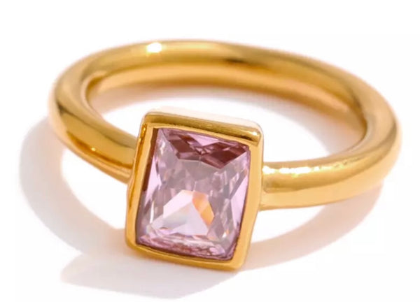 MALAIKA | Tarnish Free | Golden Rectangular Cubic Zirconia | Ring