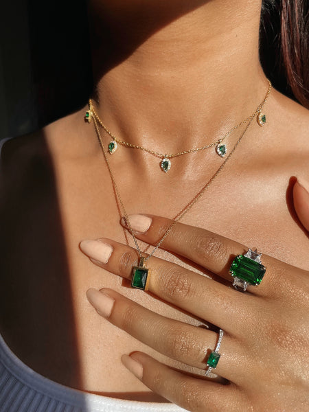 EMIRATI | The Beela Necklace | S925 Sterling Silver 18ct gold plated| Emerald Green/Turq Tear Drop Necklace