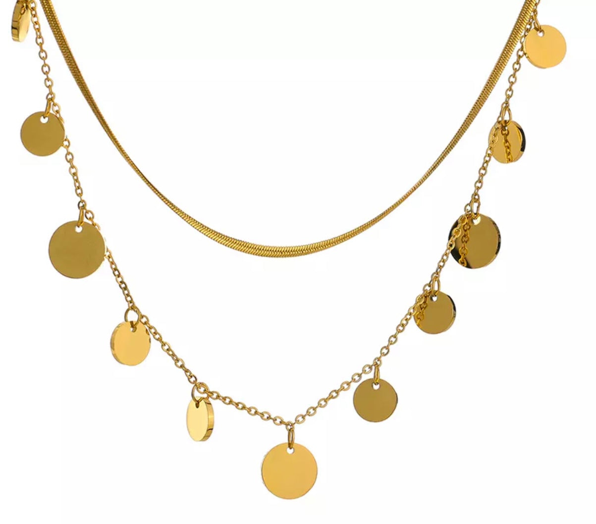 JARITHA | Gold Snake and Disk Double Layer | Tarnish Free | Necklace