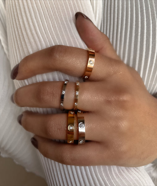 DONNATELLA | Tarnish Free | Thin Encrusted Designer-Inspired | Gold/Silver/Rose Gold Ring (1 piece)