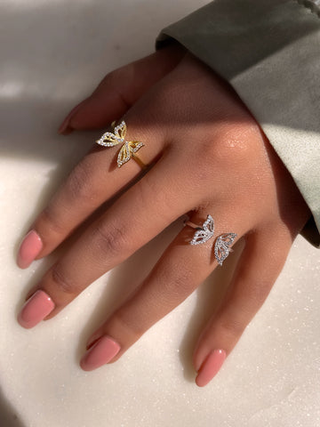 CYNTHIA | S925 Sterling Silver I 18k Gold/Platinum Plated I Cubic Zirconia Adjustable Butterfly Ring